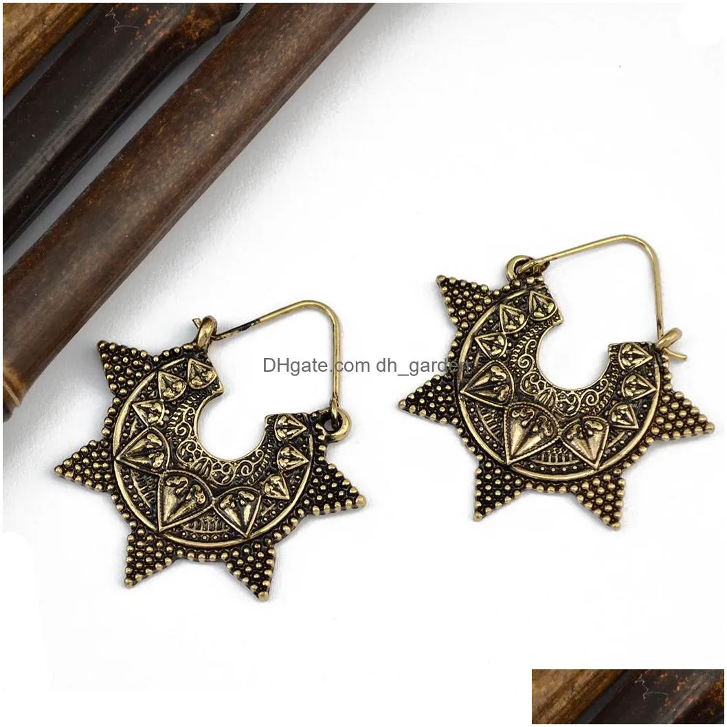 idealway Bohemian Vintage Ethnic Tibetan Silver Golden Carving Metal Hook Dangling Earrings Tribal Jewelry 2 Colors