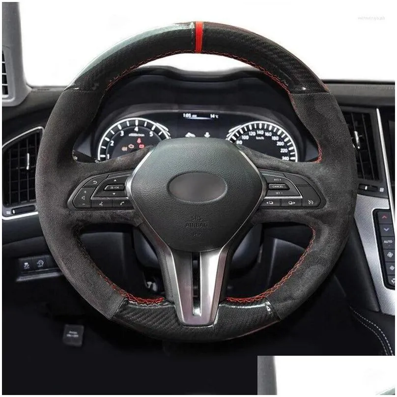 steering wheel covers black suede carbon fiber style pu leather car cover wrap fit for infiniti q60 qx50 q50