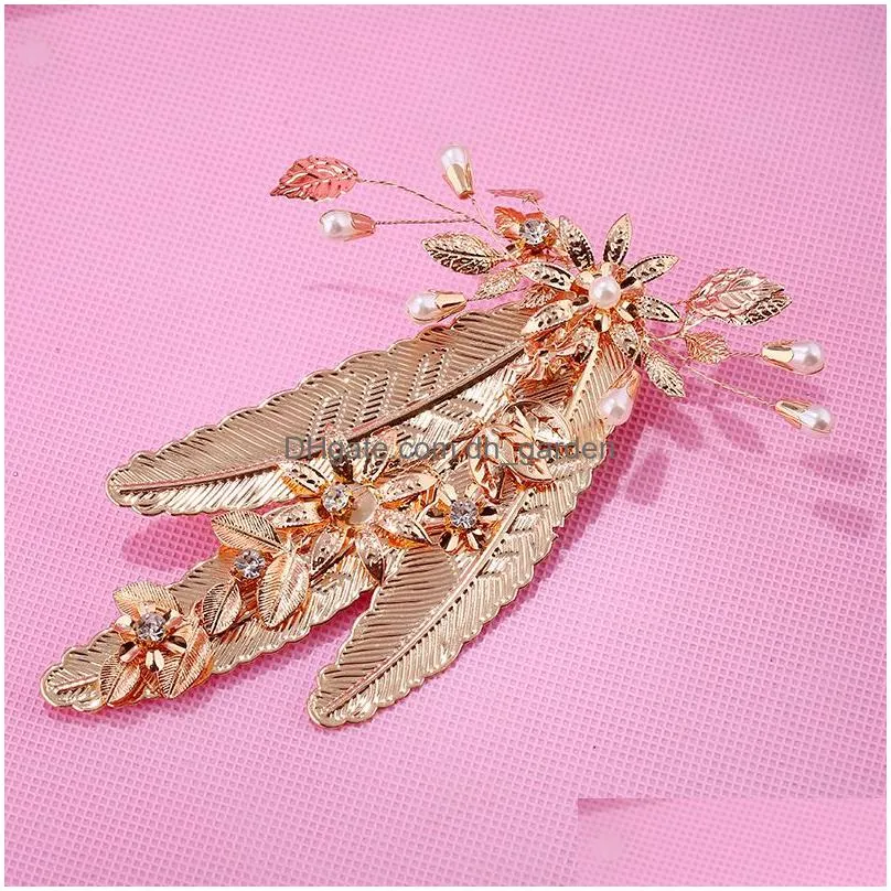 Unique Design Fashion Gold Plated Alloy Leaf Shape Hairclip Hair Clips Hair Accessory For Women Jewelry