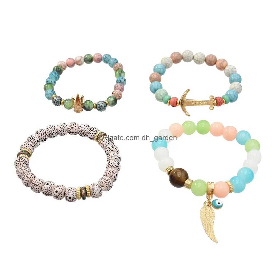 4 Pcs Bohemian Stretch Beaded Bracelets for Women Crystal Beaded Strand Bangle Charm Multilayer Stackable Bracelets