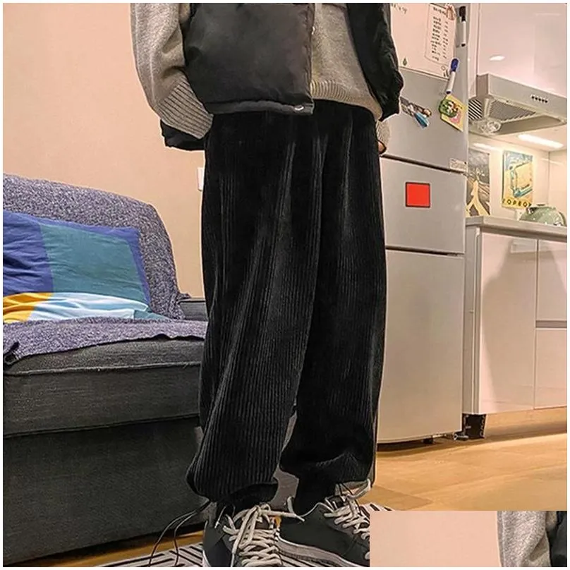 Men`S Pants Mens Pants Korean Version Of Loose Fitting Solid Color Wide Leg Sports Pocket Casual Straight Jogging Dstring Pant Drop D Dh01L