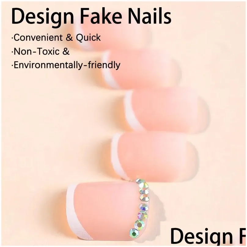false nails short toenail with rhinestones long lasting reusable nail natural nude color for outgoing dress matching