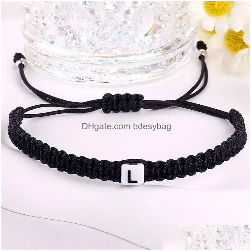 Charm Bracelets 26 Letter Handmade Black Rope Braided Beaded Charm Bracelets Party Club Yoga Alphabet Jewelry For Men Drop Delivery J Dh6O3