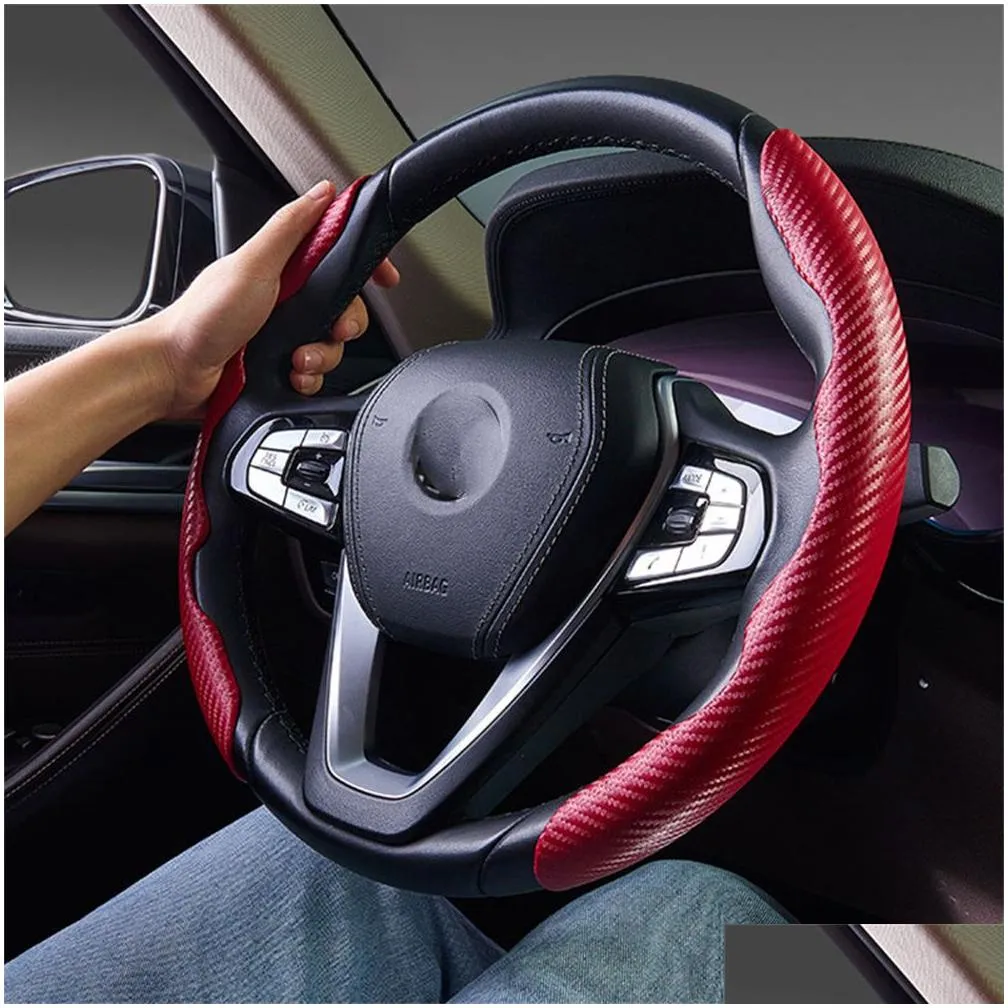 Steering Wheel Covers 1Pair Car Steering Wheel Booster Er Carbon Fiber Look Non-Slip Interior Decoration Accessories For Deco Drop Del Dheux