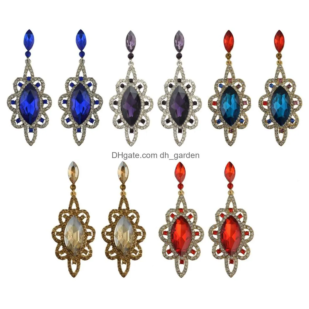 idealway fashion style 5 colors gold silver plated alloy rhinestone crystal flower dangle earrings women jewelry