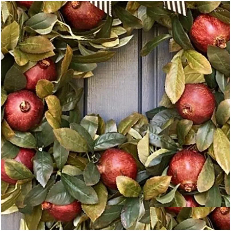 decorative flowers fall wreath pomegranate front door hanging ornament realistic garland thanksgiving party festival decor