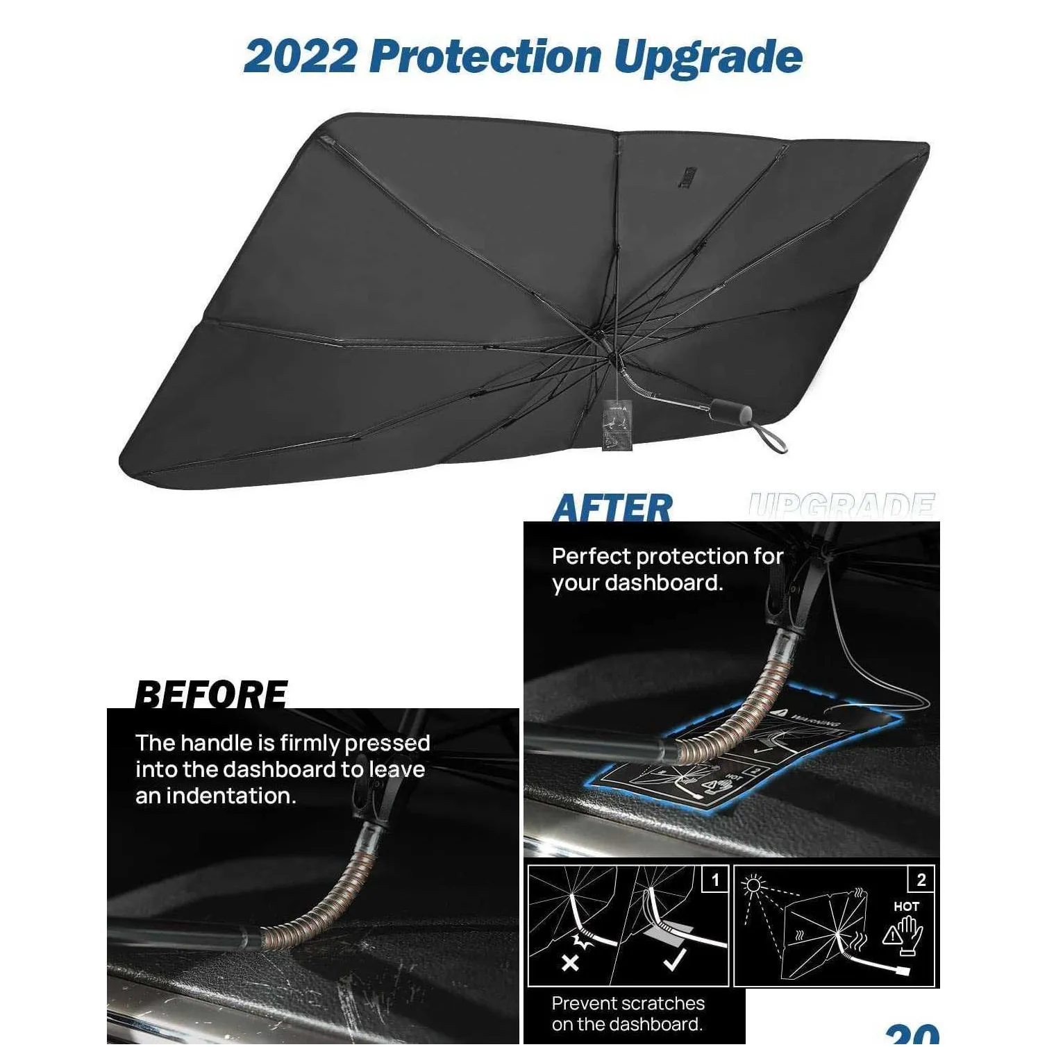 Car Sunshade Upgraded Temporary Window Sun Blocker Front Car Windshield Shade Umbrella Most Vehicles With 360°Rotation Bendable Handle Dhc4V