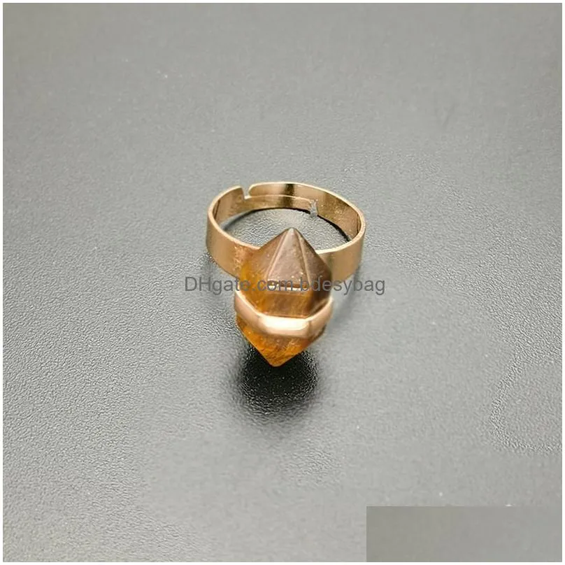 Solitaire Ring Natural Crystal Stone Adjustable Gold Plated Handmade Rings For Women Girl Party Club Decor Wedding Birthday Jewelry D Dh02U