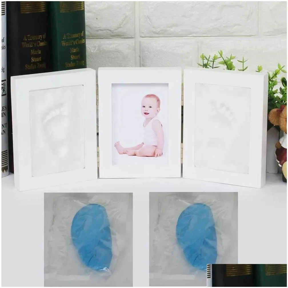 cute baby photo frame 3d diy handprint imprint air drying soft clay footprint kids casting hand inkpad fingerprint lj201215