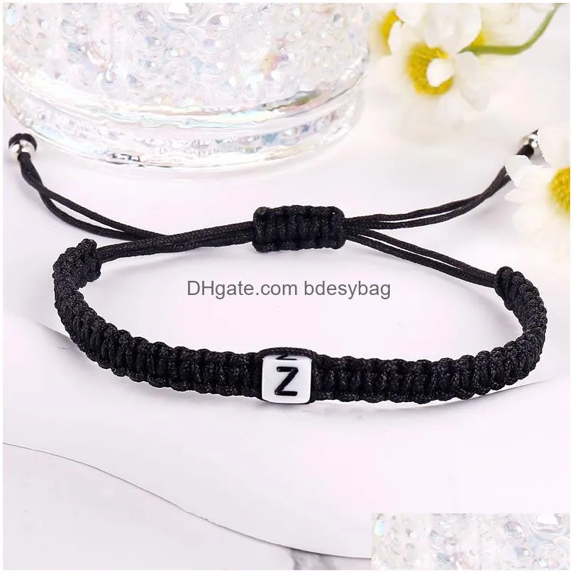 Charm Bracelets 26 Letter Handmade Black Rope Braided Beaded Charm Bracelets Party Club Yoga Alphabet Jewelry For Men Drop Delivery J Dh6O3
