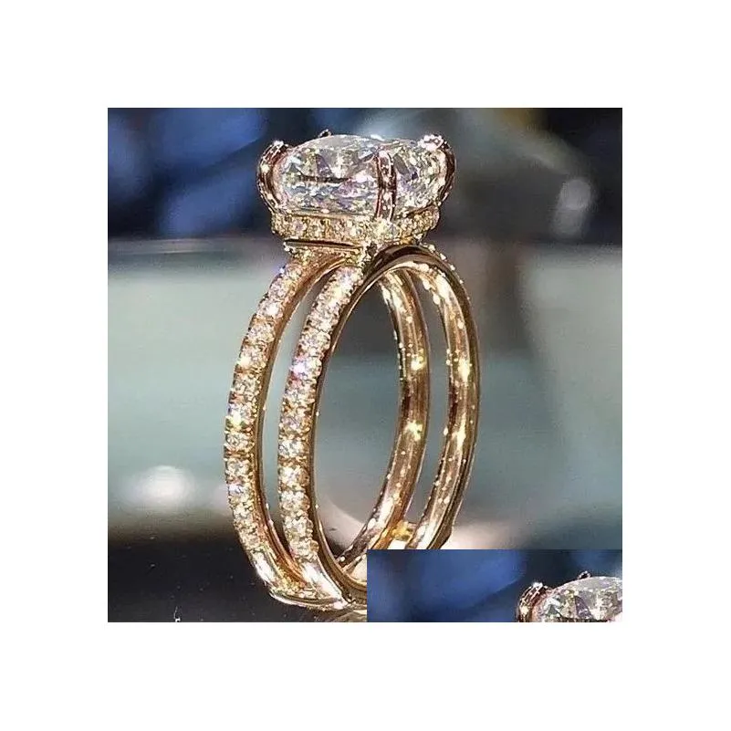 cluster rings diwenfu 18k gold double-decker diamond crown topaz rincess anillos bague diamante bizuteria for women anel ring box