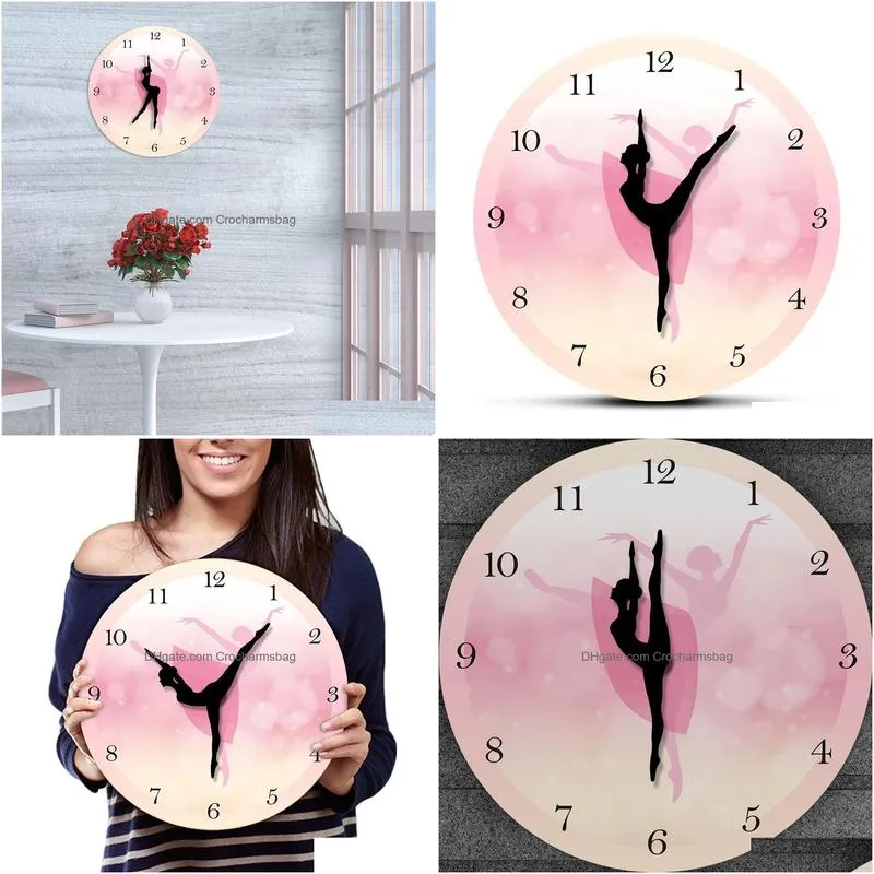 Wall Clocks Clocks Wall Ballet Dancer With Arabic Numerals Girl Bedroom Decor Princess Pink Clock Dancing Art Ballerina Moving Leg Dro Dhnzz