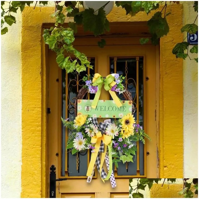 decorative flowers front door spring wreath ornament hanging garland for porch