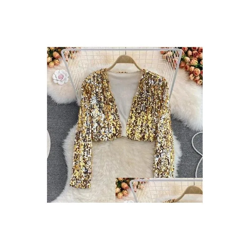 women`s jackets european and american short sequined cardigan jacket for women 2024 autumn fashion high waist casual long sleeve top