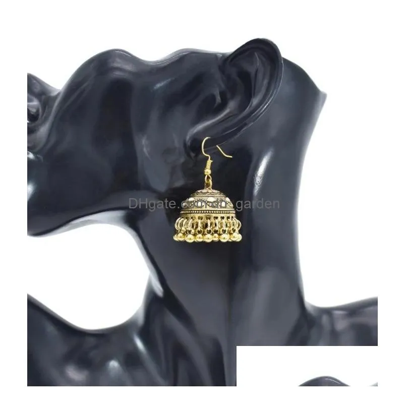 Vintage gold metal alloy beaded tassel earrings Indian Afghan Jewelry carved flower chandelier earrings for women