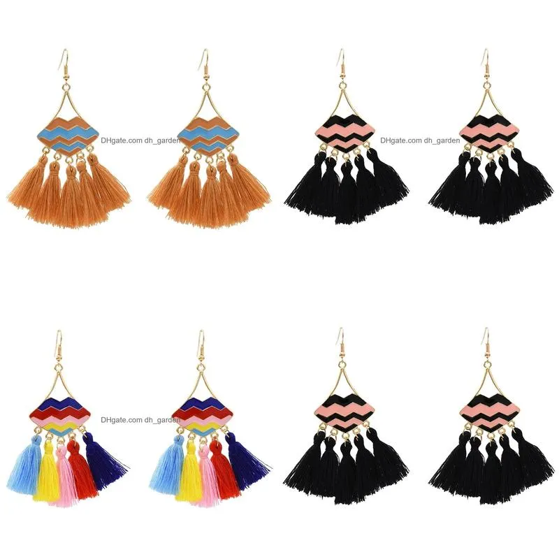 Thread Tassel Earrings for Women Ethnic Bohemian Style Enamel Lip Hook Dangle Earring