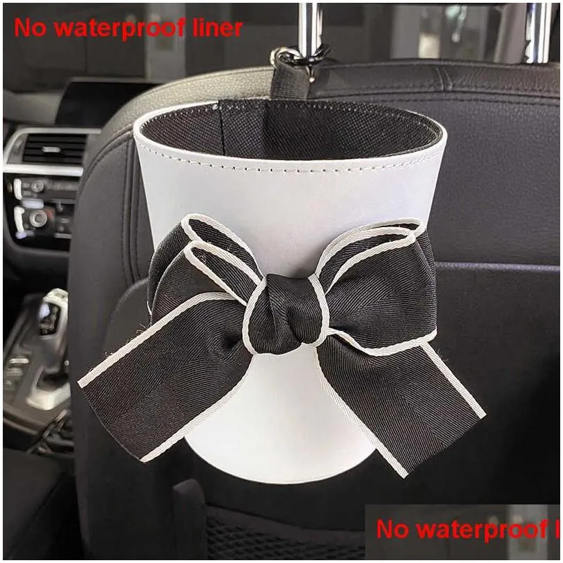 Other Interior Accessories New Cute Bowknot Car Trash Bin Can For Back Seat Headrest Mini Outlet Air Vent Organizer Rubbish Bag Garbag Dhdrx