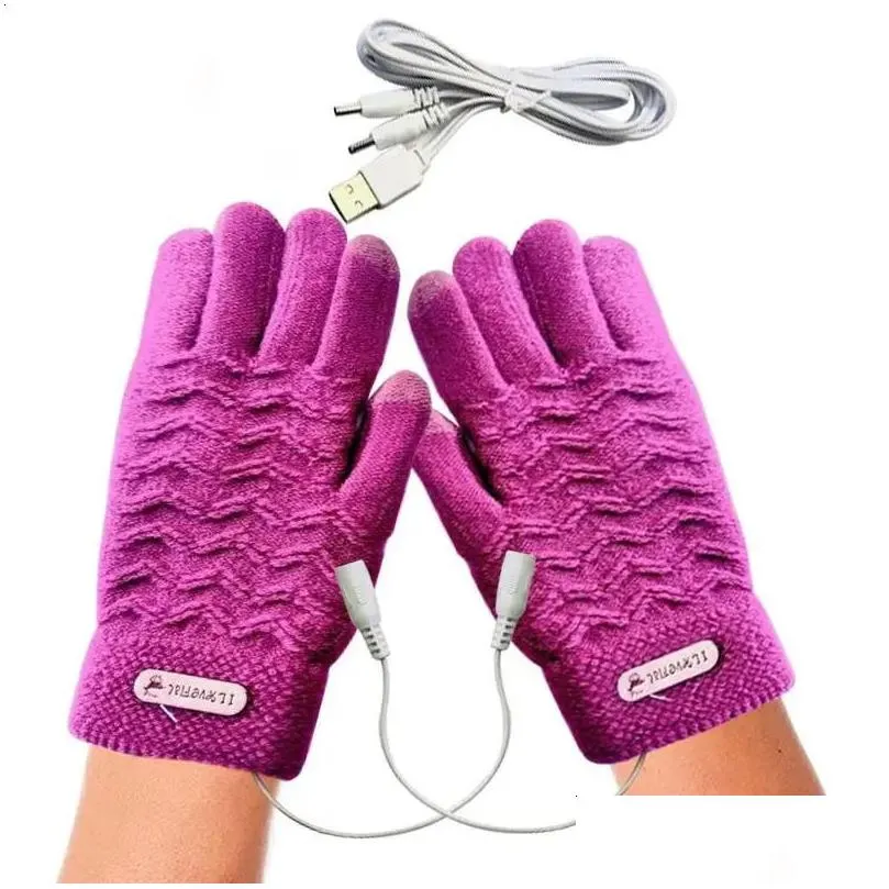 ski gloves 1 pair heated knitting full finger mittens windproof usb electric heating gloves portable constant temperature hand warmer