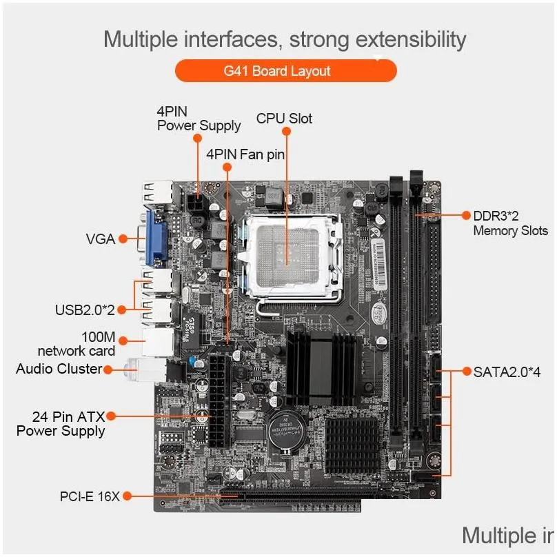 motherboards desktop motherboard intel g41 chipset socket lga 775 mainboard sata2.0 port ddr3 1066/1333mhz support xeon