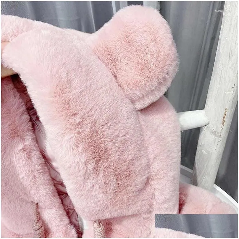 jackets cute big ear plush baby jacket autumn winter warm faux fur coats for girls hooded snow coat soft children ouertwear clothing