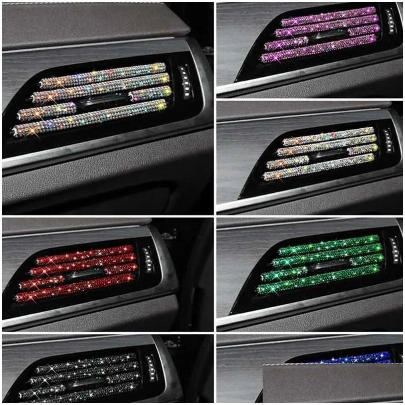 Other Interior Accessories New Car Air Conditioner Outlet Decorative Diamond Strips Clip Rhinestones Grille Sticker Interior Modings A Dhgh9