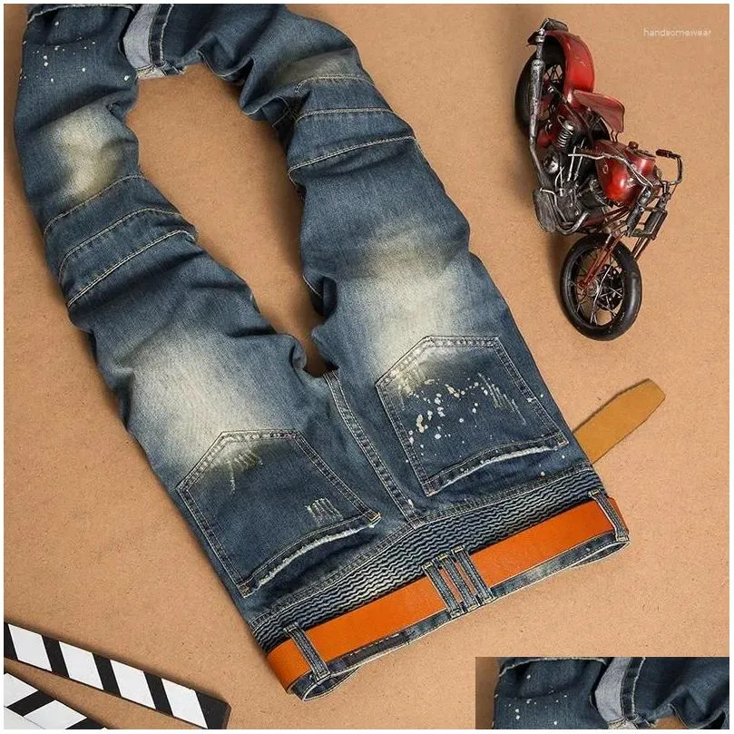 Men`S Jeans Mens Jeans Died Stretch Ripped Biker Men Hip Hop With Holes Punk Denim Trousers Drop Delivery Apparel Men`S Clothing Dhhqq