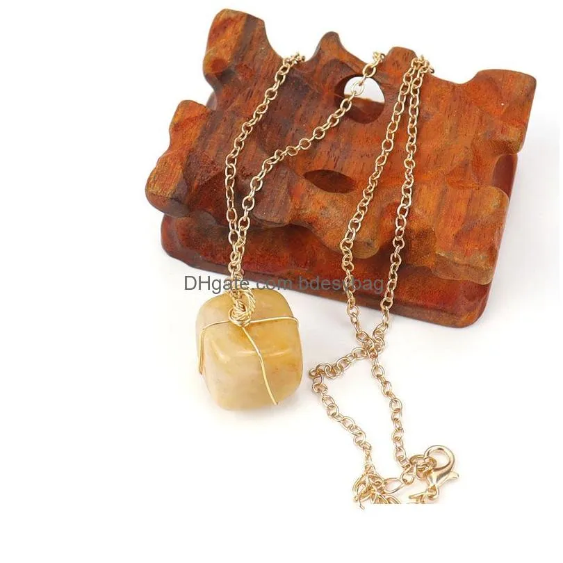 Pendant Necklaces Natural Crystal Stone Handmade Plated Wire Pendant Necklaces Original Style For Women Girl Party Chain Jewelry Drop Dhtbv