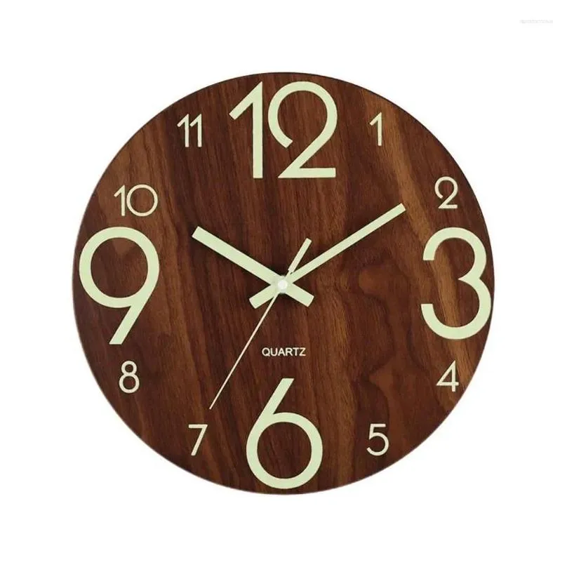 wall clocks number clock modern 12 inch wooden with glow-in-the-dark numbers silent home decoration mute for room