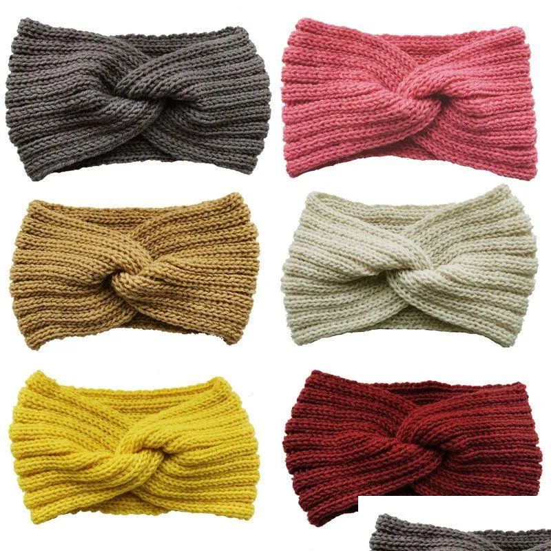 Autumn Winter Knitted Headbands For Women Girl Crochet Stretch Hairbands Headwrap Hair Accessories Lady Headwear