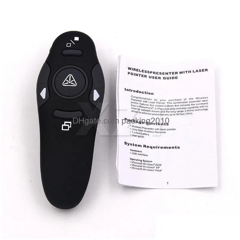 Newest 24GHz Wireless Presenter Red Laser Pointers Pen USB Receiver RF Remote Control Page Turn PPT Powerpoint Presentation7283945