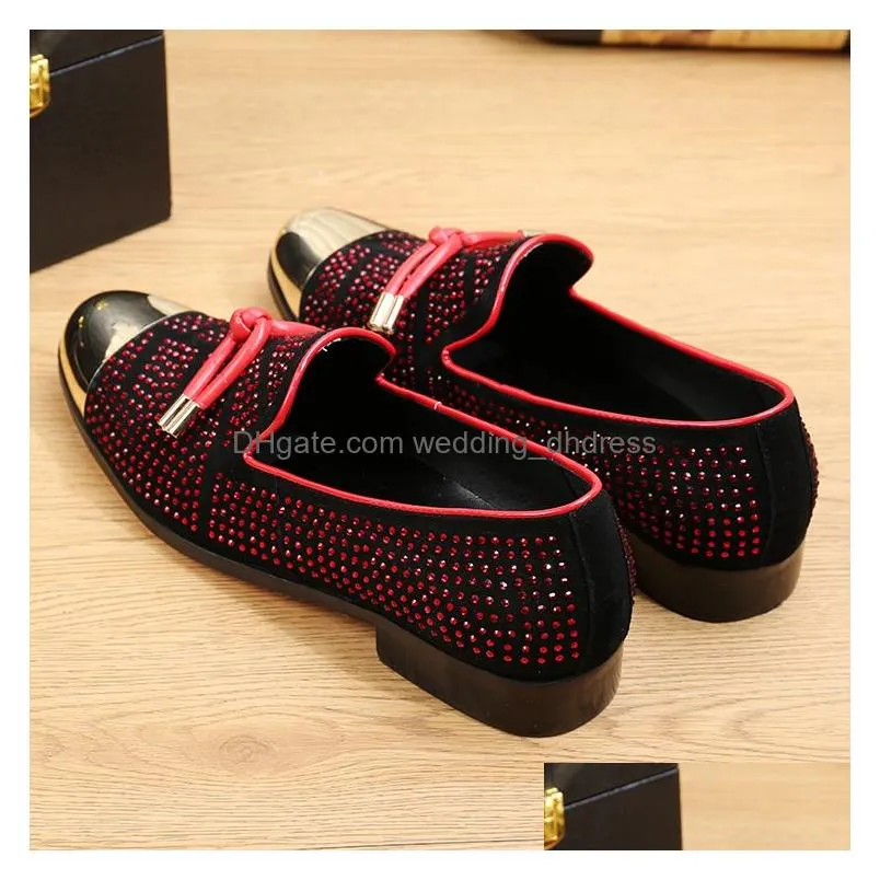 casual formal shoes for men black genuine leather tassel men wedding shoes gold metallic mens studded loafers 3 colors234k