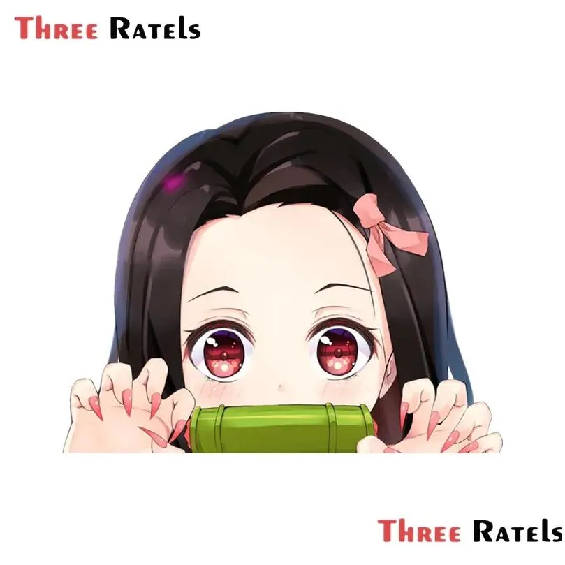 three ratels a579 3d cartoon car sticker for nezuko kamado peeker big head anime vinyl rear windshield trunk stick5556082