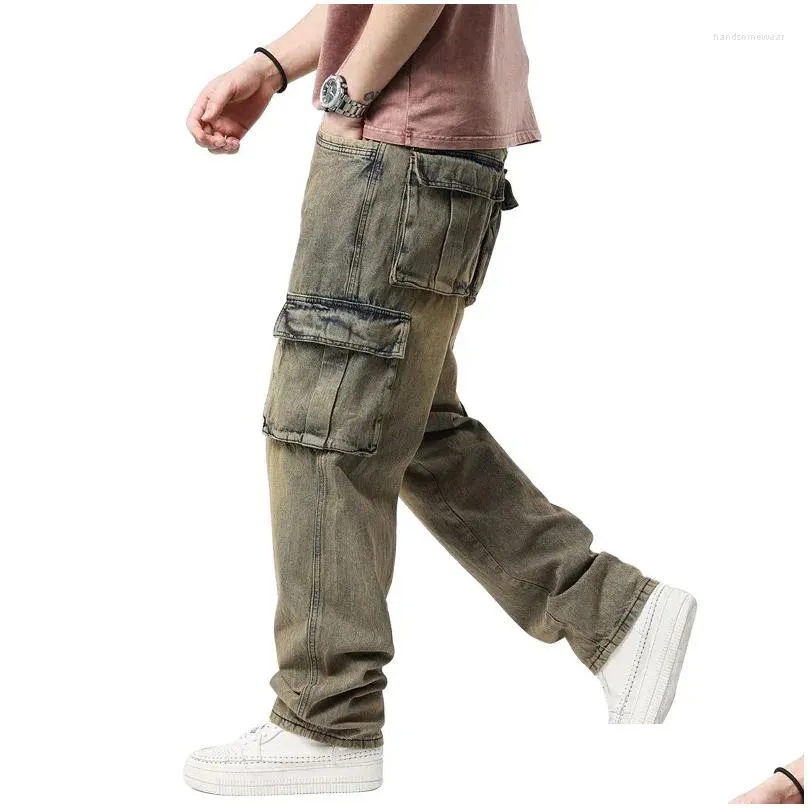 Men`S Jeans Mens Jeans Vintage Baggy Wide Leg Men Hip Hop Long Skateboard Loose Fit Harem Drop Delivery Apparel Men`S Clothing Dhyos