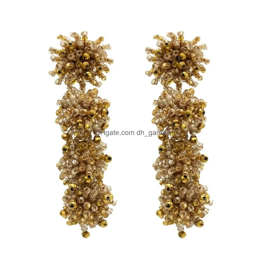 idealway 6 Colors Bohemian Drop Beaded Earrings Long Stud Flower Earring for Women Jewelry Design