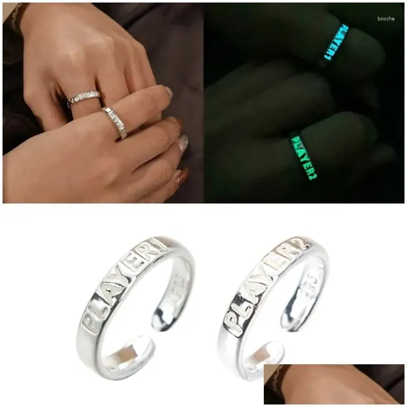 cluster rings luminous couple glowing in the dark player1 player2 matching ring for girlfriend boyfriend valentine day gift drop