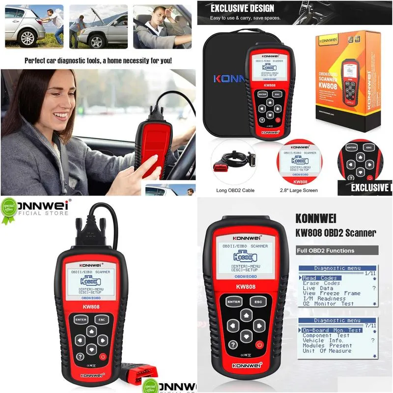 Diagnostic Tools New Konnwei Kw808 Obd 2 Car Scanner Obd2 Motive Diagnostic Tool Engine Fualt Code Reader Odb Tools For Cars Drop Deli Dhp6G