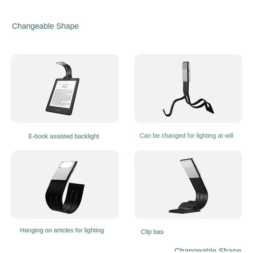 flexible reading usb light led bedroom three light color book light clip portable usb rechargeable e-book clip-on night reading lamp