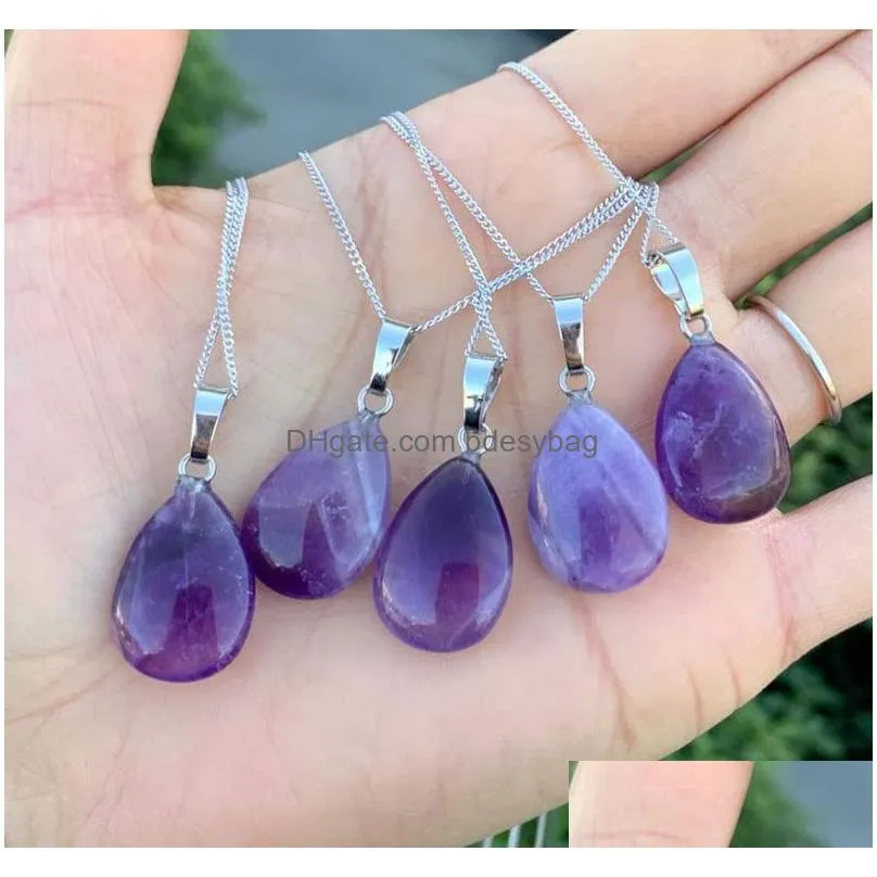 Natural Crystal Stone Sweater Pendant Necklaces For Women Girl Party Club Decor Jewelry With Silver Plated Chain