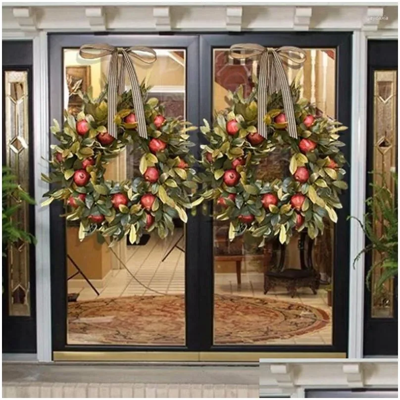 decorative flowers fall wreath pomegranate front door hanging ornament realistic garland thanksgiving party festival decor