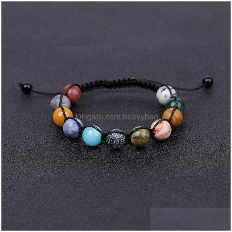8mm 10mm Natural Stone Handmade Rope Braided Charm Bracelets Beaded Fashion Jewelry For Women Men