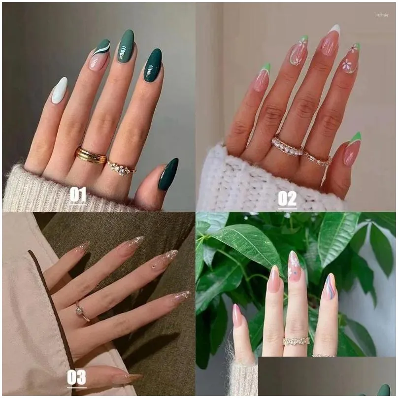 false nails 24pcs/box women fashion artificial full cover detachable nail tips wearable glitter almond french fake