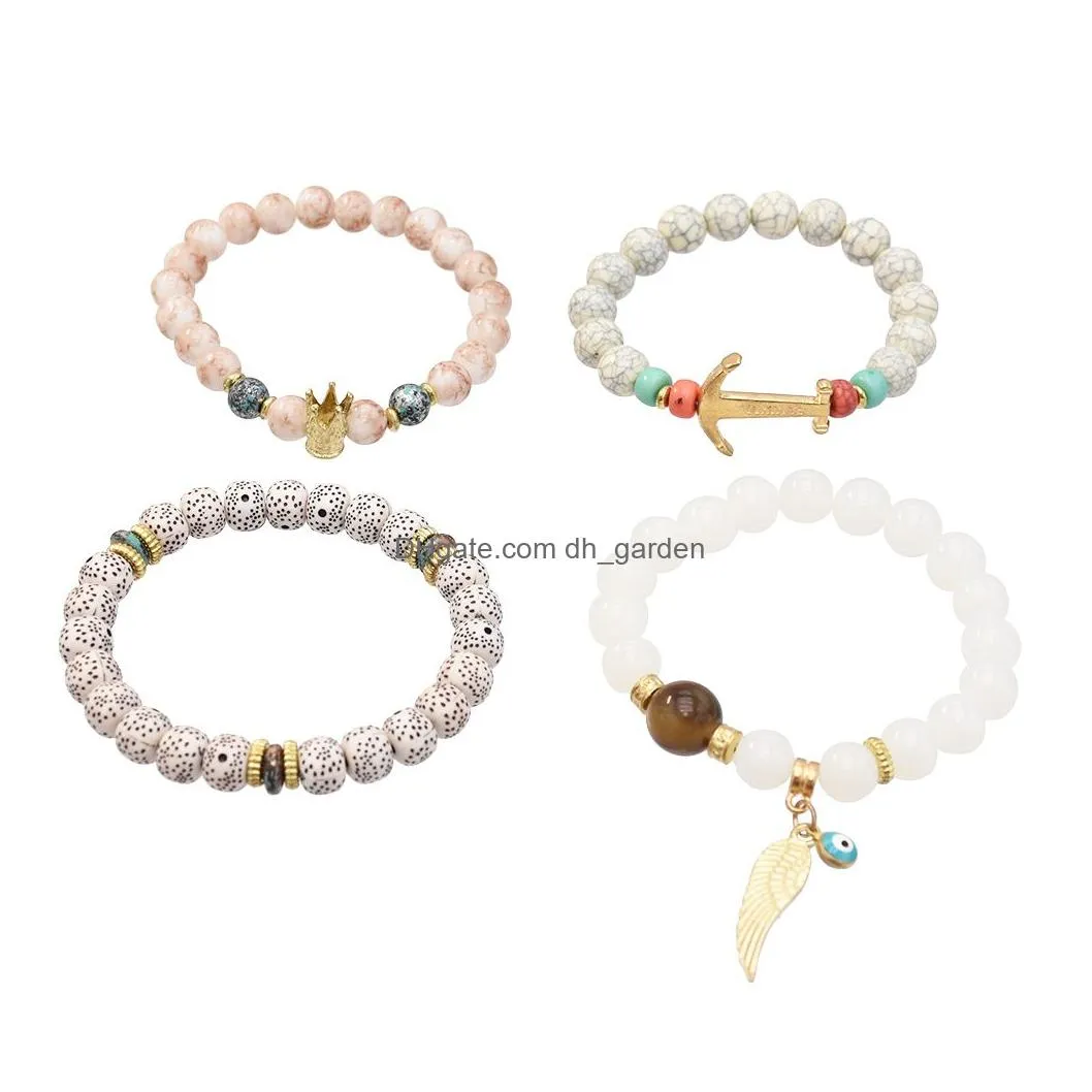 4 Pcs Bohemian Stretch Beaded Bracelets for Women Crystal Beaded Strand Bangle Charm Multilayer Stackable Bracelets