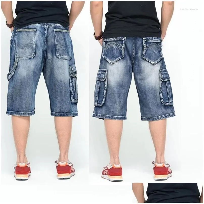 Men`S Jeans Mens Jeans Muiti Pocket Knee Length Denim Shorts For Men Summer Hip Hop Dance Loose Fit Man Baggy Cargo Jean Big Size Dro Dh67T