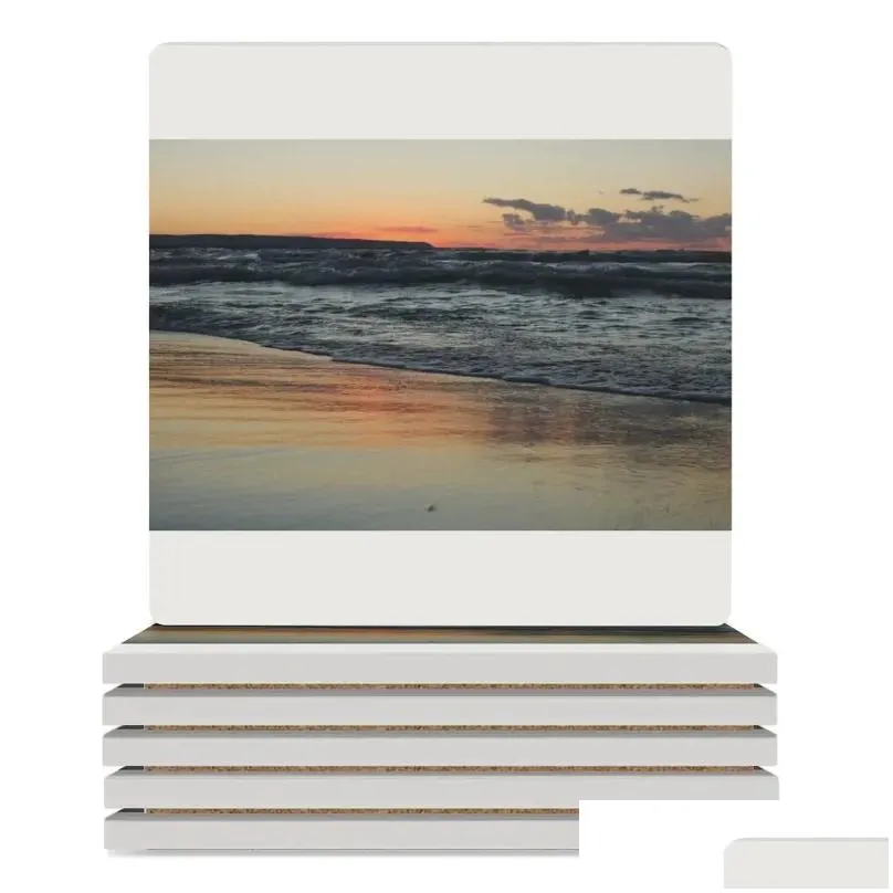 table mats beach sunset ceramic coasters (square) cup mat cute kitchen for tea