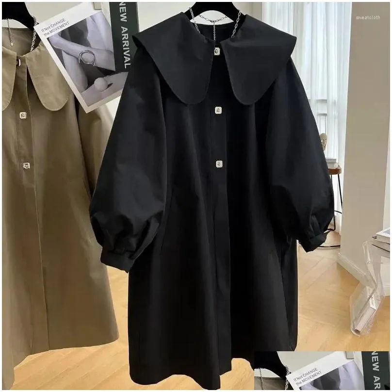 women`s trench coats long style women spring loose s-3xl bat sleeved simple leisure turn-down collar lovely girls korean chic