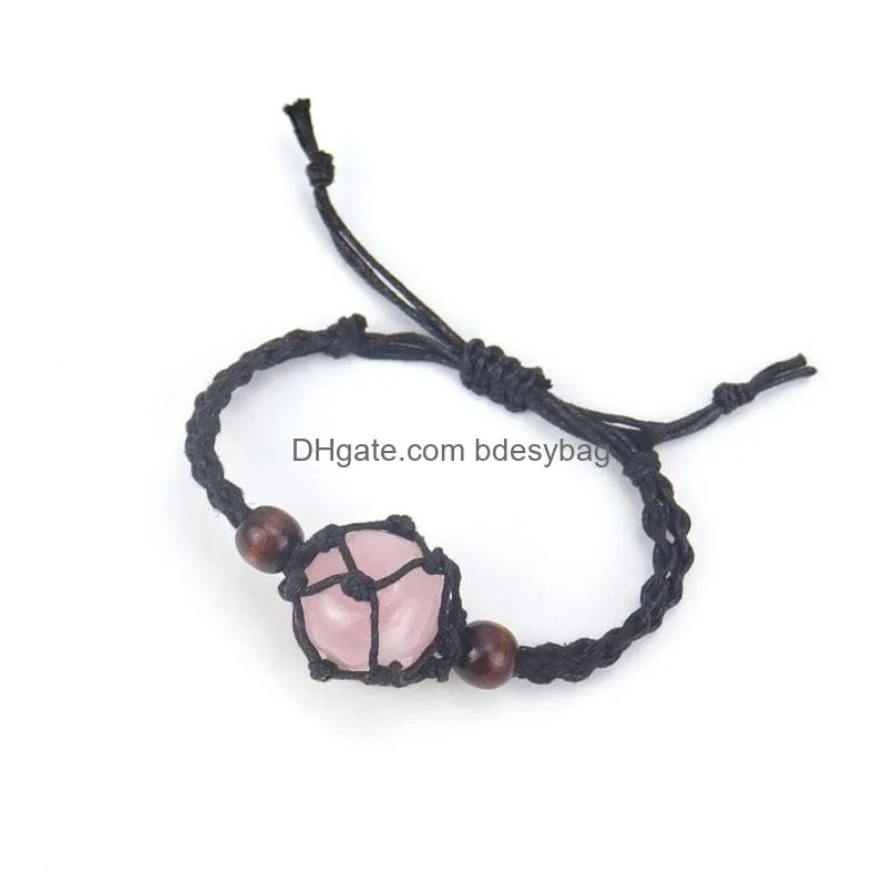 Charm Bracelets Irregar Natural Crystal Stone Handmade Braided Charm Bracelets Adjustable Black Rope Jewelry Fashion Accessories Drop Dhaty