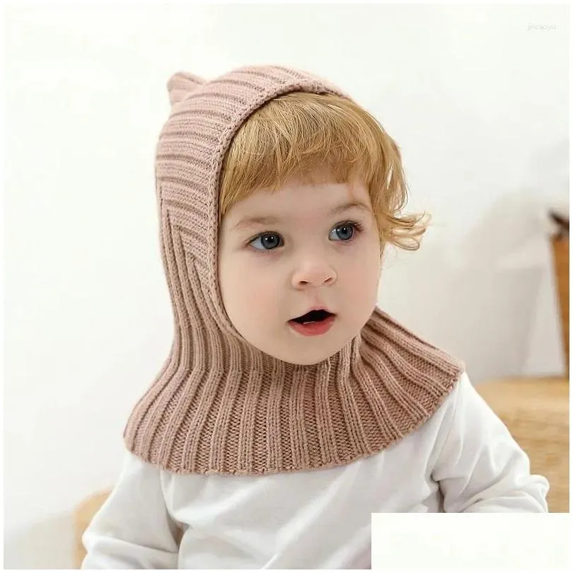 hair accessories autumn winter born baby knitting warm scarf cap boy girl infant solid fashion pullover hat kid windproof earmuffs