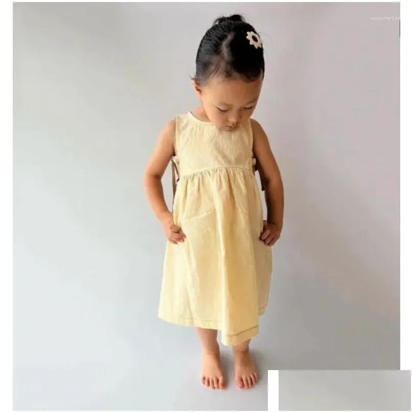 girl dresses children clothing girls dress 2024 summer cotton and linen vest work color personality kids casual simple