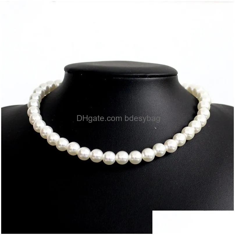 4mm 6mm 8mm 10mm Imitation Pearl Beaded Gold Plated Chain Necklaces Chokers For Women Girl Party Club Decor Jewelry