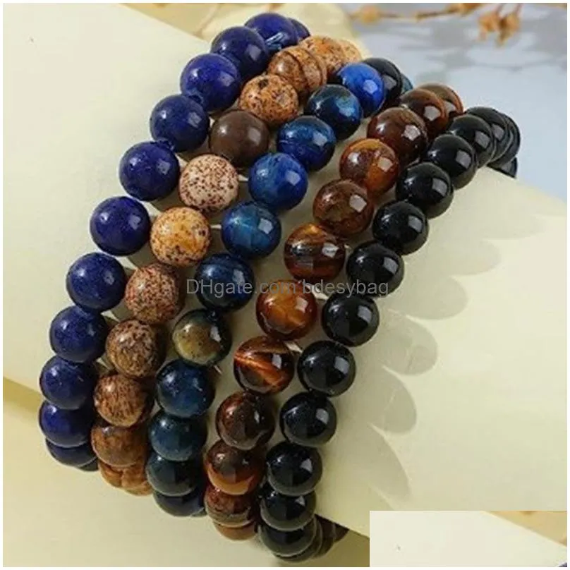 8mm Natural Stone Handmade Beaded Strands Charm Bracelets 5pcs Set Party Club Yoga Sports Jewelry For Men Women
